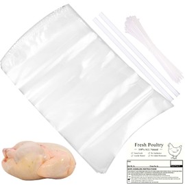 Large Turkey Poultry Shrink Bags,50 Pcs 16x30 Inches Clear Poultry Heat Shrink Bags Freezer with Freezer Labels,Zip Ties,Silicone Straw for Turkey, Chickens,Rabbits
