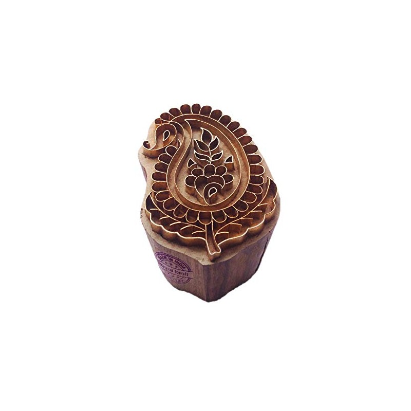 Ornate Print Stamp Brass Paisley Pattern Wood Clay Block
