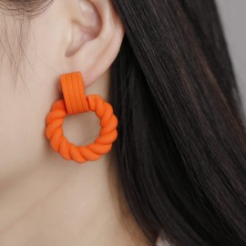 RUOFFETA Rectangle Earrings for Women, Acrylic Square Earrings Twisted Geometric Statement Jewelry(Orange Round)