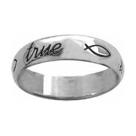 Solid Rock Jewelry STERLING SILVER CURSIVE "true love waits" WITH ICHTHUSES RING STYLE 831-SIZE 9