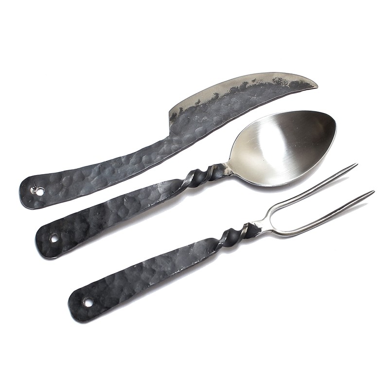 Handforged Medieval Cutlery Set - Stainless Steel Knife, Fork and