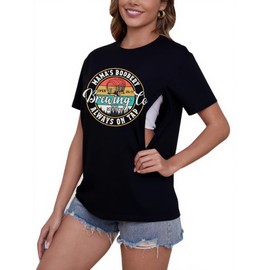 Women's Nursing Shirts for Breastfeeding Zipper Short Sleeves Mama Shirt Causal Maternity Nursing Graphic Tees Tops Black