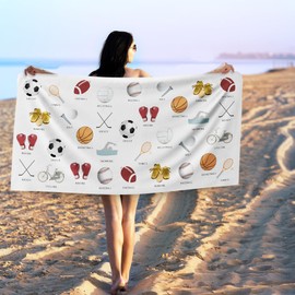 Gnmduw Kids Sports Beach Towel, Boys Sports Sand Beach Towels Gifts for Boys Toddlers Sports Lovers, Football Baseball Boy Quick Dry Bath Pool Towels for Swimming Pool, Kids Bathroom Decor, 30x60 in