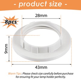 iTYOOS 8-Piece Lamp Adapter Ring Set - Metal Shade Collar Converter - E14 Plastic (White)