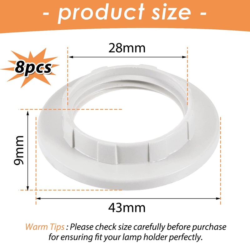 iTYOOS 8-Piece Lamp Adapter Ring Set - Metal Shade Collar