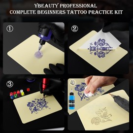 Kit Completo de Práctica de Tatuajes para Principiantes, 77 Piezas, Incluye Piel Sintética de 3 Mm, 4 Piezas de Piel Sintética Y 15 Piezas de Papel de Transferencia para Plantillas.