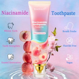 Niacinamide Whitening Toothpaste, Triple White Probiotic Whitening Toothpaste, Fluoride-Free| Sensitivity Relief | Fresh Breath & Stain Removal Formula | Sakura Peach Fragrance (2)