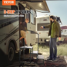VEVOR RV Steps, 3-Step RV Stairs, 440 LBS Load Capacity, Thickened Carbon Steel, with Handrail, Non-Slip Steps for Safe Entry and Exit, Suit for RV, Trailer, Camper Steps