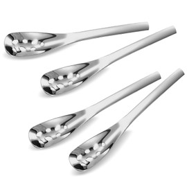 Set of 4 Slotted Serving Spoons, Stainless Steel Caviar Spoons, Small Slotted Spoons, Strainer Spoons, Olive Spoons, Spoon with Holes, Salad Spoon, Dinner Utensils for Home, Kitchen, Restaurant,