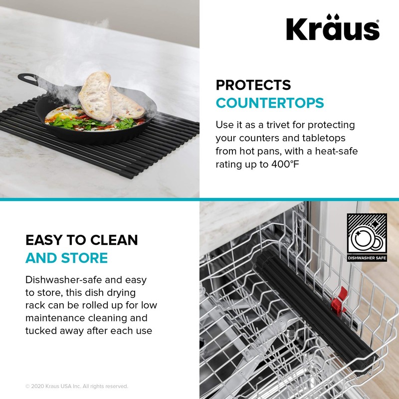 Kraus Multipurpose Over-Sink Roll-Up Dish Drying Rack, Colander and Trivet