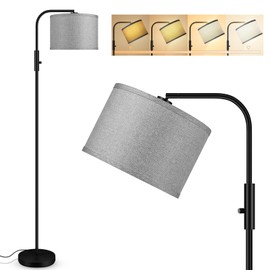 Dimmable Floor Lamp,Modern Standing Lamp with LED Bulb(1000LM,2700K),Gray Adjustable Lamp Shade,Rotary Switch,66.5 Inch Tall Arc Stepless Dimmable Floor Lamps for Living Room Bedroom Office Study