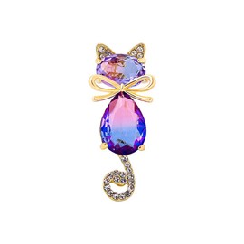 Crystal Cats Brooch Pin Pink Blue CZ Kitten Lapel Pin Gold Bow Cat Broach Cute Animal Cats Collar Pin Shirt Lapel Bag Badge for Women Men Girls Mother's Day Birthday Party Jewelry Gift (pink blue cat)