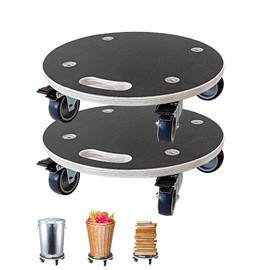 15-Inch Round Wood Platform Dolly with TPR Silent 2" Wheel with 2 Brake +2 Without, 551-lb Load Capacity Heavy Duty Wood Furniture Dolly, Multifunctional Movers Carrier,Plant Dolly, Two Pack