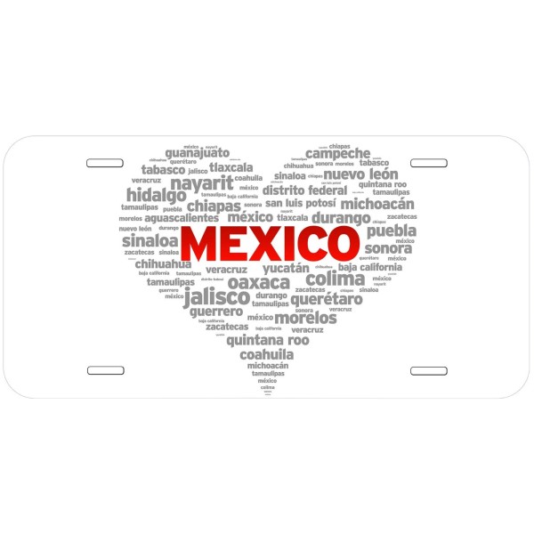 Mexico Heart White Novelty Car License Plate