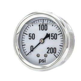 PIC Gauges AG-202L-254G 0-200 PSI Pressure Gauge, 2 1/2"" Dial, 1/4"" Male NPT Connection, Center Back Mount, Single Scale, Glycerin Filled, Stainless Steel Case/Bezel, Brass Internals & Plastic Lens"