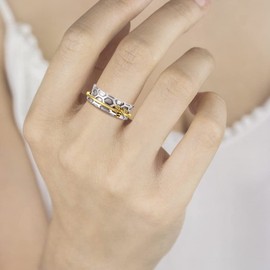 MANBU Sterling Silver Fidget Spinner Ring - Bee Anxiety Relief Meditation Spinner Ring Animal Stress Relieving Ring Jewelry Gift for Women Teens (8#)