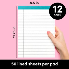 PAPERAGE Lined Legal Pads, (Rainbow), 12 Pack Note Pads, 50 Sheets Each, Wide/Legal Ruled, Note Pads, Paper, 8.5 inches x 11 inches