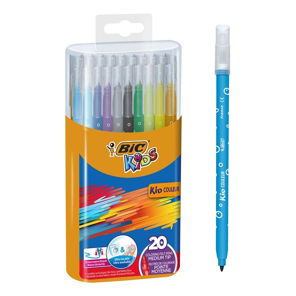 BIC Kids Kid Couleur Colouring Pens - Assorted Colours, Durable Case of 20