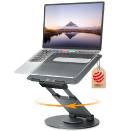 Nulaxy Telescopic 360 Rotating Laptop Stand for Desk Adjustable Height Swivel Pull Out Design Ergonomic Laptop Riser Standing Desk Converter Fits All 10-17" Laptops Computer MacBook, Gray