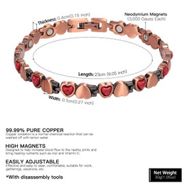 THE NORTH RING Red Turquoise Pure Copper Bracelet heart bracelet for Women Adjustable Bracelet