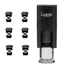 COMBICRAFT Self Inking Coffee Take Away Cup Stamp Black Ink 10mm Diameter Loyalty Stamp Arts Craft Stamp