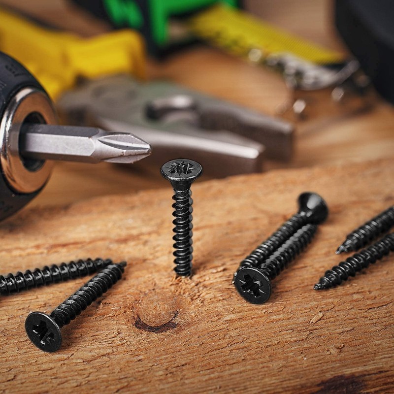 200Pcs Black Stainless Steel Round Head Self-tapping Screws Assortment Kit