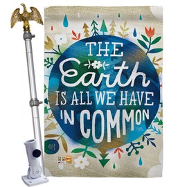 Breeze Decor HS115141-BO-02 Earth in Common Inspirational Expression Decorative Vertical House Flag Set, 28"x 40" w/Flagpole, Multi-Color