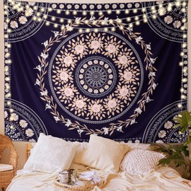 FLY SPRAY Mandala Tapestry Aesthetic,Boho Tapestry Wall Hanging,Pink Floral Medallion Tapestries,Bohemian Wall Art Hippie Decor for Bedroom Living Room Dorm