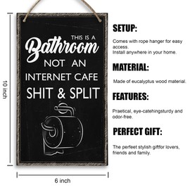 Funny Sarcastic Bathroom Toilet Décor Sign, This Is A Bathroom Not an Internet Cafe Wood Plaque, Art Vintage Hanging Sign Décoration for Home Toilet Door 9.8"x5.9" Plaques
