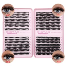 SIISTAS Individual lashes, Cluster Lashes Extensions 546PCS Fluffy Individual Eyelashes DIY Cluster Eyelash Extensions 8-16MM Russian D Curl Natural Soft Cluster Lash Extension at Home(40+50+60+80)