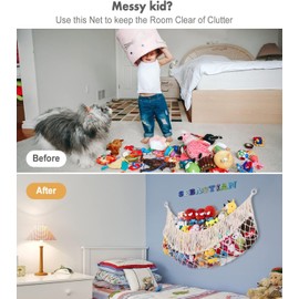 Large Stuffed Animal Storage - Upgraded [56in Wide/Handwoven Macrame/Cream] Toy Storage Net Hammock for Flat Wall, Hardware Included - White