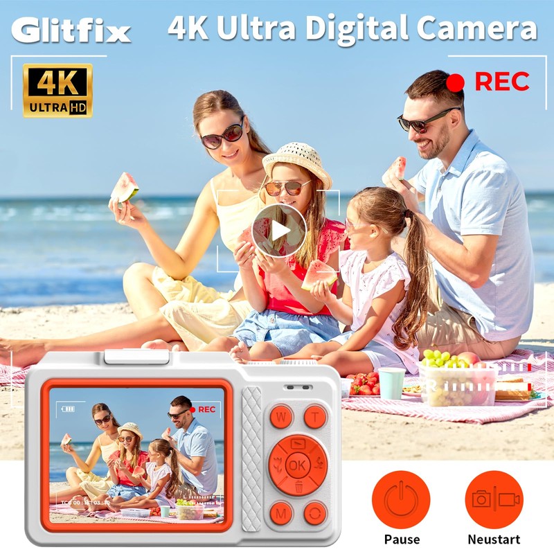 4K Digital Camera, White, Pack of 1