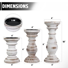 Candle Holder for Pillar Candle Set of 3, Farmhouse Wood Candle Holder, Rustic Wooden Candle Stand, Decorative Wood Candlestick Holders for Living Room, Table Centerpiece (Antique White)