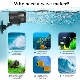 AQQA Aquarium Wave Maker,3W/5W/10W/15W Suction Cup Fish Tank Single Powerhead Pump，110V/60Hz Ultra Quiet Submersible Circulation Pump,360°Adjustable For Freshwater Saltwater Black