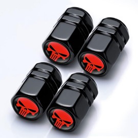 ZKFAR Pack-4 Skull Car Wheel Tire Valve Stem Caps, Universal Dust Proof Valve Stem Covers, Car Air Valve Caps Cover (Red)