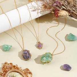 UNICRAFTALE 3 Sizes 3Pcs 18K Gold Plated Adjustable Crystal Necklace Holder Empty Stone Holder Nets Necklace Pendant with Empty Crystal Cage Brass Macrame Pouch for Pendant Necklaces Making