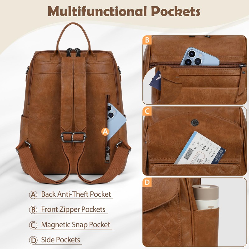 RAINSMORE Backpack Purse for Women Fashion Leather Backpack Designer Ladies