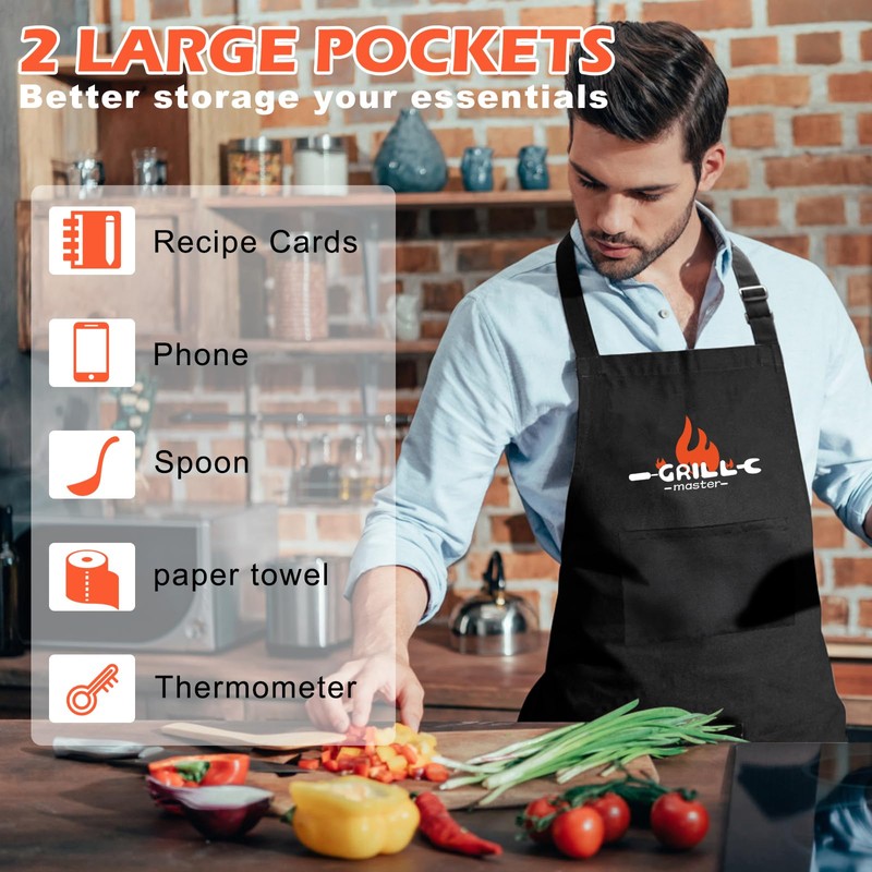 Mordx Bib Apron,Unisex Black Aprons Adjustable Washable,with 2 Pockets for