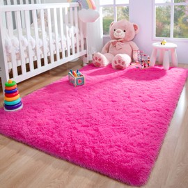 Foxmas Soft Fluffy Area Rugs for Bedroom Kids Room Plush Shaggy Nursery Rug Furry Throw Carpets for Boys Girls, College Dorm Fuzzy Rugs Living Room Home Decorate Rug, 4ft x 6ft, Hot Pink