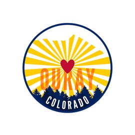 Die Cut Sticker Ouray, Colorado, Heart and Butte Mountain, Contour Vinyl Sticker 3 to 6 inches, (Waterproof Decal for Cars, Water Bottles, Laptops, Coolers), Large