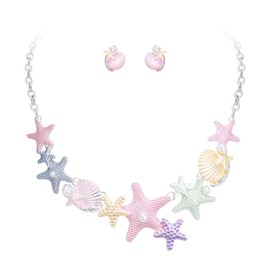 EVER FAITH Bohemian Shell Starfish Shell Necklace Mermaid Collar for Women Pearl Earrings Summer Beach Jewellery Gifts, Pearl