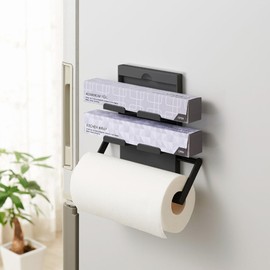 Belca FK-WPBK Magnetic Wrap Paper Holder, Width 6.9 - 10.8 x Depth 0.7 x Height 9.8 inches (15.1 - 27.5 x 1.75 x 25 cm), Black, Floating Storage, Kitchen Storage, Flat-in, Wall Storage