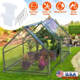 Portable Mini Greenhouse with Roll-Up Zipper Doors Waterproof UV-Resistant PVC Cover Hot House for Indoor Outdoor Garden Patio Backyard/ 70.86*33.46*37.4in(Clear)