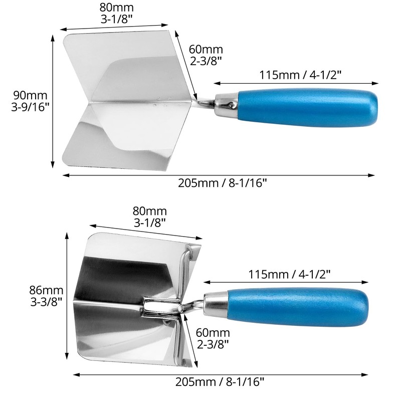 QWORK® 2 Pieces Corner Trowel Rustproof 80 x 60 mm