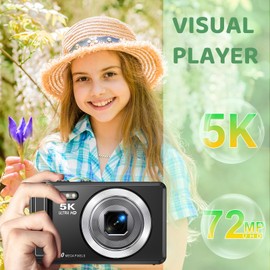 5K Digital Camera - 72MP Digital Cameras with 16X Zoom for Kids' Gifts - Autofocus Point and Shoot Digital Camera for Photography - UHD 2.8'' Screen Compact Portable Camera with 32GB SD Card