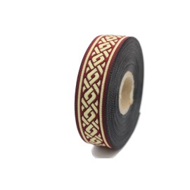 10 Metres 22mm Gold Bordeaux Red Jacquard Ribbon Woven with Celtic Knot Pattern Rolls Trim Fabric Ribbon Embroidered Craft Clothing Haberdashery Crafts Decoration Medieval 22069