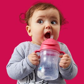 b.box Sippy Cup with Weighted Straw (2-Pack). Leak Proof, Easy Grip. BPA Free & Dishwasher Safe. Ideal for Babies 6m+ to Toddlers (cobalt + apple, 8oz)