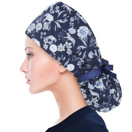 ABAMERICA Ponytail Scrub Caps for Women-Surgical Caps Nurse Hat with Functional Ponytail Holder for Long Hair Choose from Many Colors,Single or Satin-Lined