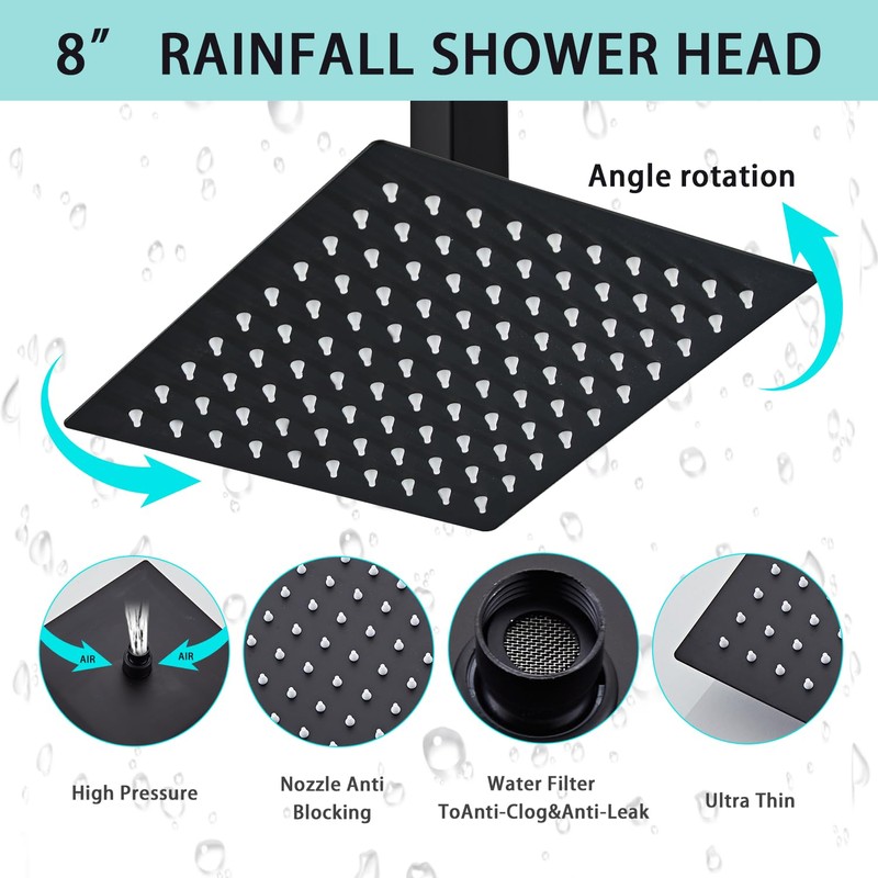 RTOBWEYE 8 Inch Shower Faucet Set Ceiling Mount, High Pressure