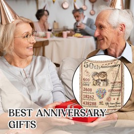50th Golden Anniversary Wedding Gifts for Wife, Couples Gifts Blanket,50th Wedding Anniversary Birthday Gifts for Wife from Husband,Golden Anniversary Presents for Wife Women,Fifty Years for Her